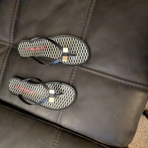 Black and White Flip Flops with Gold Accent